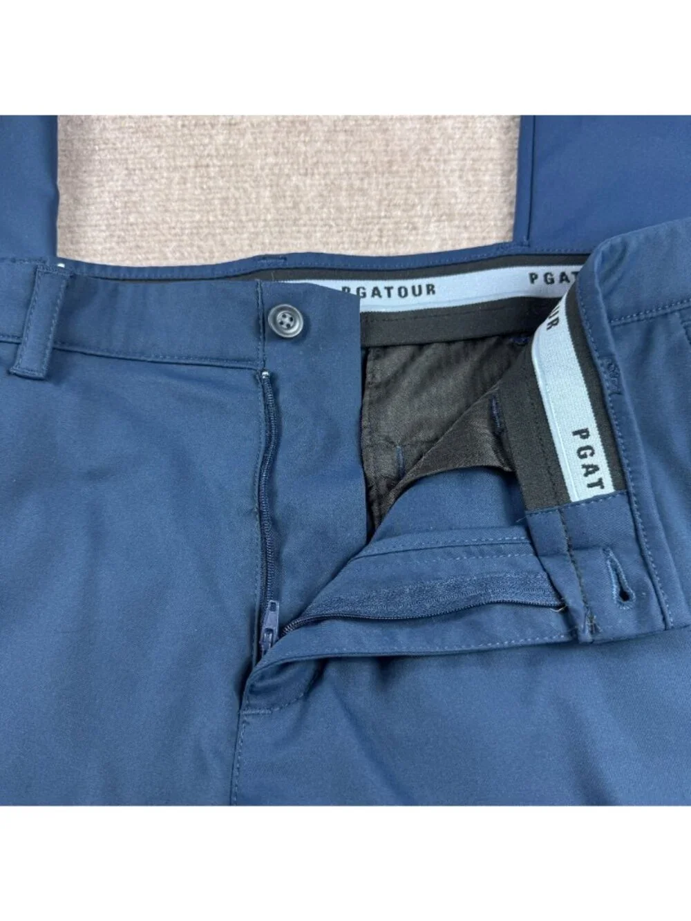PGA TOUR Mens Straight Leg Golf Pants 32x32 Flat Front Blue Performance Preppy